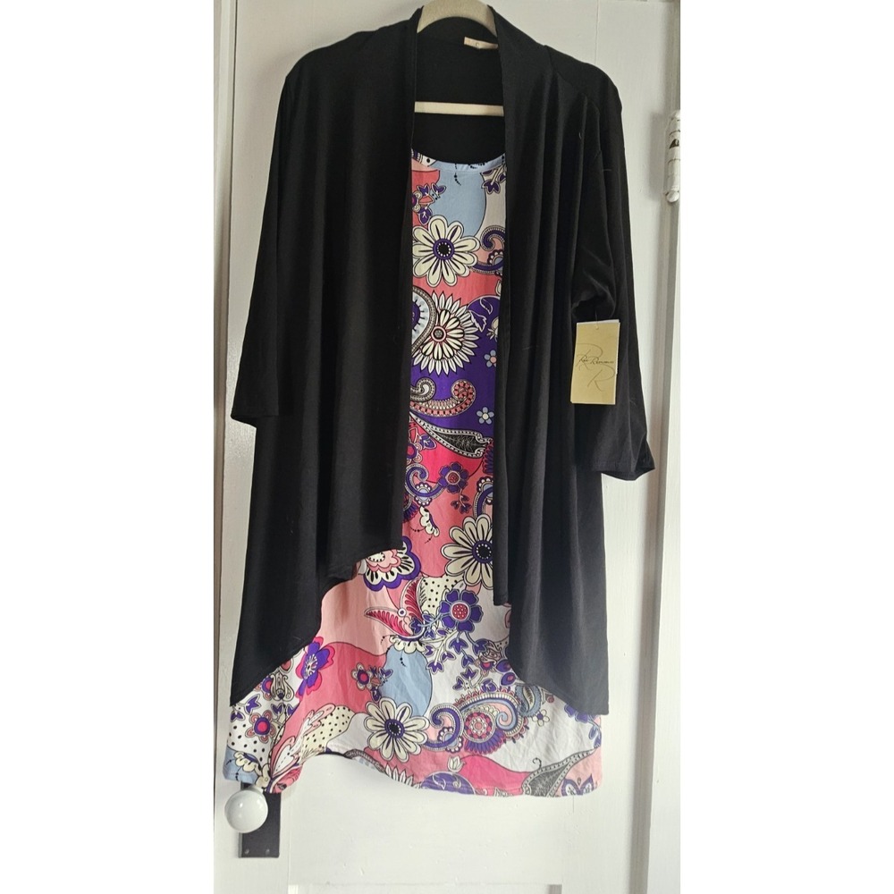 NWT RAE REPUBLIC USA made draped cardigan‎ layered over paisley floral dress 3X